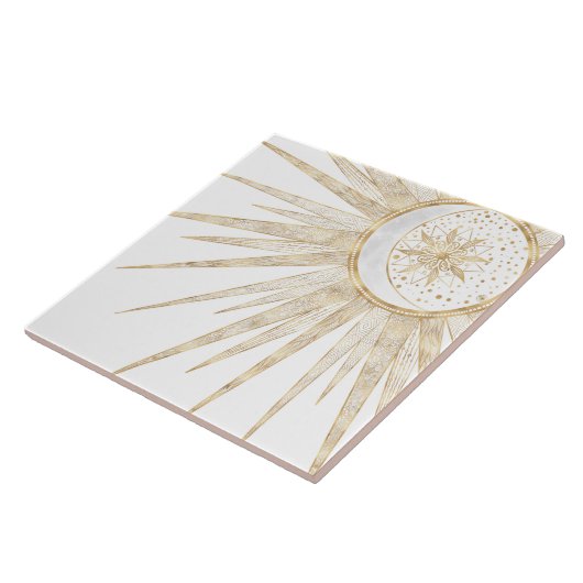 Elegant Gold Doodles Sun Moon Mandala Design Tegeltje (Zijkant)