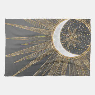 Elegant Gold Doodles Sun Moon Mandala Design Theedoek