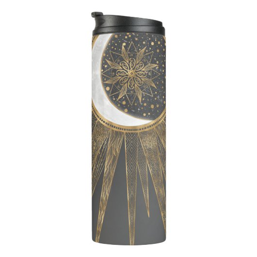 Elegant Gold Doodles Sun Moon Mandala Design Thermosbeker (Geroteerd rechts)
