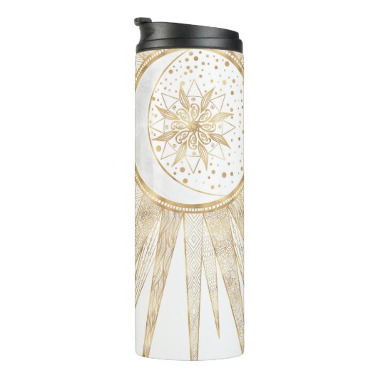 Elegant Gold Doodles Sun Moon Mandala Design Thermosbeker (Geroteerd rechts)