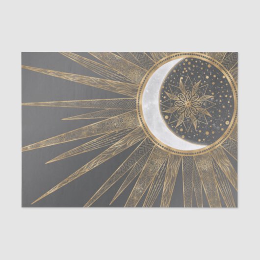 Elegant Gold Doodles Sun Moon Mandala Design Tissuepapier (Voorkant)