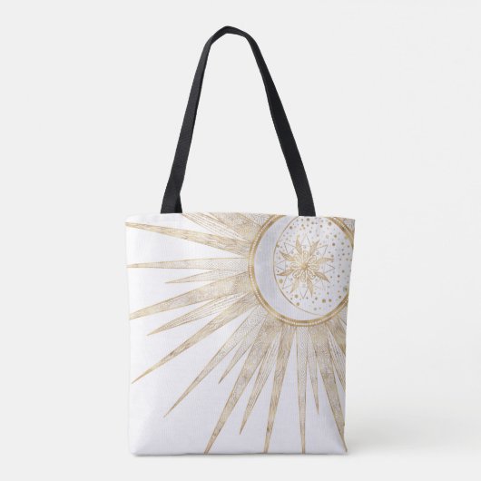 Elegant Gold Doodles Sun Moon Mandala Design Tote Bag (Achterkant)