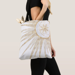 Elegant Gold Doodles Sun Moon Mandala Design Tote Bag