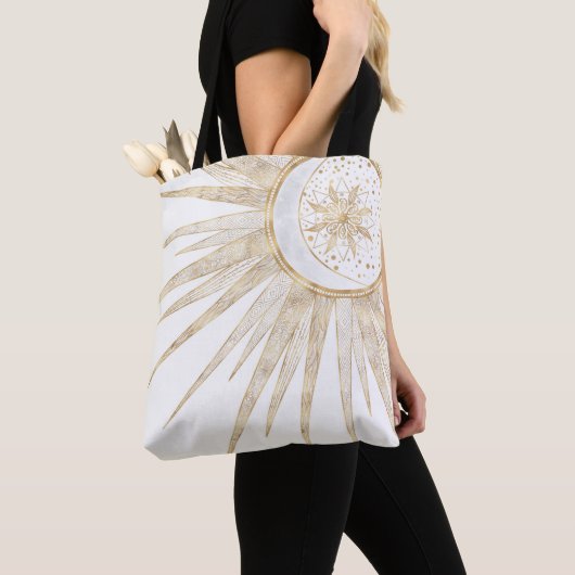 Elegant Gold Doodles Sun Moon Mandala Design Tote Bag (Dichtbij)