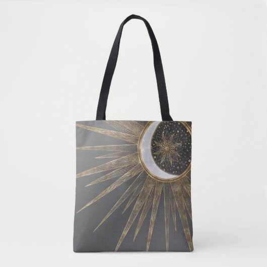 Elegant Gold Doodles Sun Moon Mandala Design Tote Bag (Voorkant)