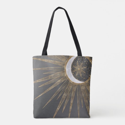 Elegant Gold Doodles Sun Moon Mandala Design Tote Bag (Achterkant)