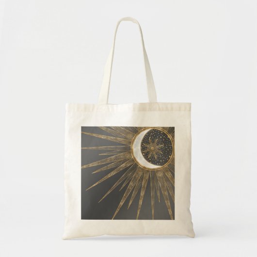 Elegant Gold Doodles Sun Moon Mandala Design Tote Bag (Voorkant)