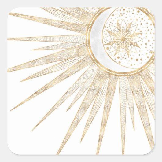 Elegant Gold Doodles Sun Moon Mandala Design Vierkante Sticker (Voorkant)