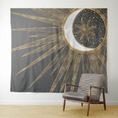 Elegant Gold Doodles Sun Moon Mandala Design Wandkleed (In Situ (horizontaal))