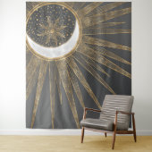 Elegant Gold Doodles Sun Moon Mandala Design Wandkleed (In situ)