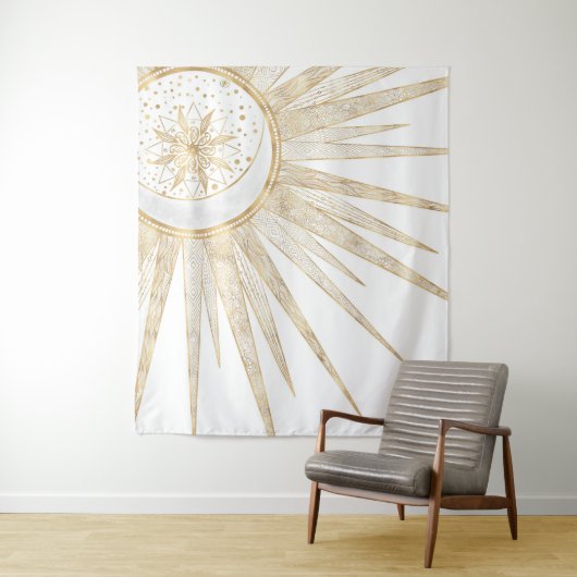 Elegant Gold Doodles Sun Moon Mandala Design Wandkleed (In situ)