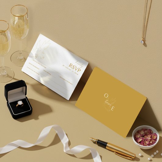 Elegant Gold Dove Wedding RSVP Card Kaartje