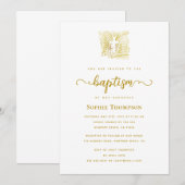 Elegant Gold Dove White Cross Religieuze Baptisme Kaart (Voorkant / Achterkant)