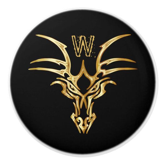 Elegant Gold Dragon Head Initiaal Keramische Knop (Voorkant)
