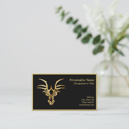Elegant Gold Dragon Head op zwart Visitekaartje (Staand voorkant)