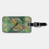Elegant Gold Dragonfly op groen met Rhinestones Bagagelabel (Voorkant horizontaal)