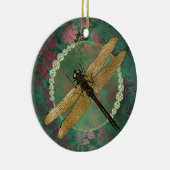 Elegant Gold Dragonfly op groen met Rhinestones Keramisch Ornament (Rechts)