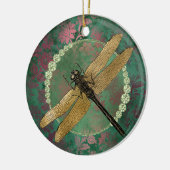 Elegant Gold Dragonfly op groen met Rhinestones Keramisch Ornament (Links)