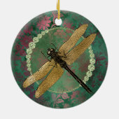 Elegant Gold Dragonfly op groen met Rhinestones Keramisch Ornament (Achterkant)