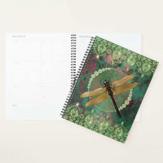 Elegant Gold Dragonfly op groen met Rhinestones Planner (Display)