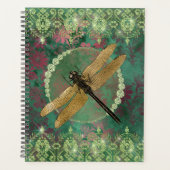 Elegant Gold Dragonfly op groen met Rhinestones Planner (Voorkant)