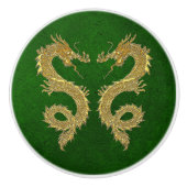 Elegant Gold Dragons op groen oliepatroon Keramische Knop (Voorkant)