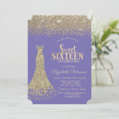 Elegant Gold Dress Diamonds Lavander Sweet 16 Kaart (Staand voorkant)