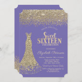 Elegant Gold Dress Diamonds Lavander Sweet 16 Kaart (Voorkant / Achterkant)