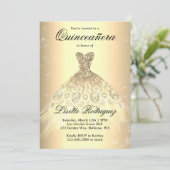 Elegant Gold Dress Quinceanera Kaart (Staand voorkant)