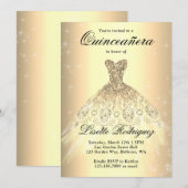 Elegant Gold Dress Quinceanera Kaart (Voorkant / Achterkant)