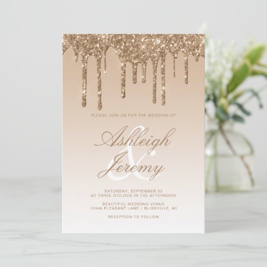 Elegant Gold Driving Glitter Script Weduwen Kaart (Staand voorkant)
