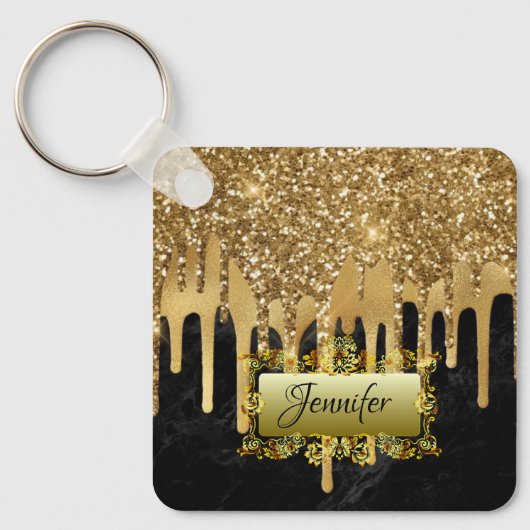 Elegant Gold Driving Personalized Script gift Sleutelhanger (Voorkant)