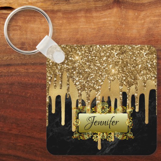 Elegant Gold Driving Personalized Script gift Sleutelhanger (Voorkant)