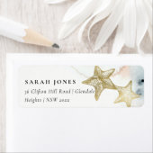 ELEGANT GOLD DUSKY BLUE BEACHY STARFISH ADDRESS ETIKET (Insitu)