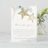 ELEGANT GOLD DUSKY BLUE BEACHY STARFISH WEDDING BEDANKKAART (Staand voorkant)