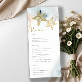 ELEGANT GOLD DUSKY BLUE BEACHY STARFISH WEDDING MENU