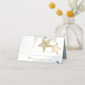 ELEGANT GOLD DUSKY BLUE BEACHY STARFISH WEDDING PLAATSKAARTJE (Voorkant)