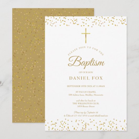 Elegant Gold Dust Baptism Christening Kaart (Voorkant / Achterkant)