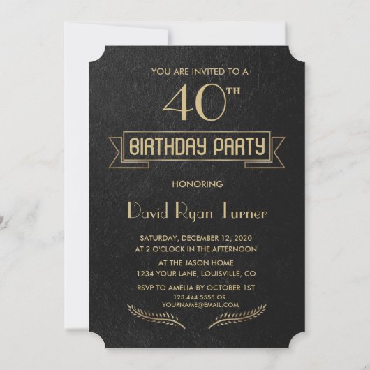 Elegant Gold EAT-DRINK en 'FORTY Birthday' Kaart (Achterkant)