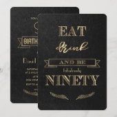 Elegant Gold EAT-DRINK en NINETY Birthday Kaart (Voorkant / Achterkant)