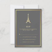 Elegant Gold Eiffel Tower op Gray Wedding RSVP Kaart (Voorkant)