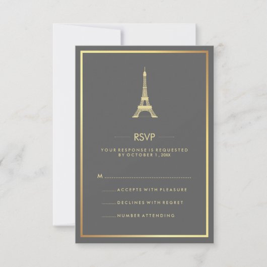 Elegant Gold Eiffel Tower op Gray Wedding RSVP Kaart (Voorkant)
