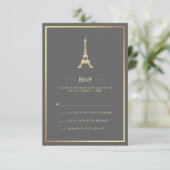 Elegant Gold Eiffel Tower op Gray Wedding RSVP Kaart (Staand voorkant)