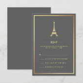 Elegant Gold Eiffel Tower op Gray Wedding RSVP Kaart (Voorkant / Achterkant)