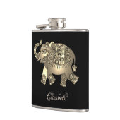 Elegant Gold Elephant Floral, zwart-gepersonalisee Heupfles (Links)
