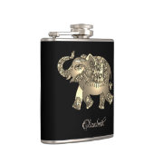 Elegant Gold Elephant Floral, zwart-gepersonalisee Heupfles (Rechts)