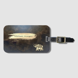 Elegant Gold Elephant, penseelstreek, lederen uite Bagagelabel