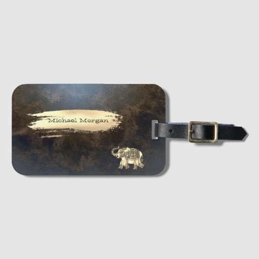 Elegant Gold Elephant, penseelstreek, lederen uite Bagagelabel (Voorkant (horizontaal))