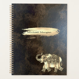Elegant Gold Elephant, penseelstreek, lederen uite Planner