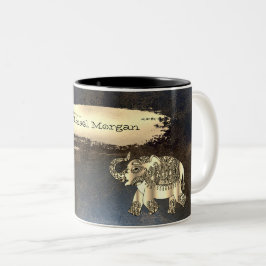 Elegant Gold Elephant, penseelstreek, lederen uite Tweekleurige Koffiemok